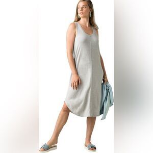 NEW! Prana Corrine Dress  - Oatmeal Stripe - M ~ Hemp Blend Quick Dry UPF 30+